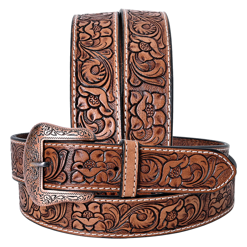COMFYTACK Western Genuine Leather Belt for Men Women Cowboy Cowgirl Handmade Unisex Full Grain Heavy Duty Floral Tooled Belt