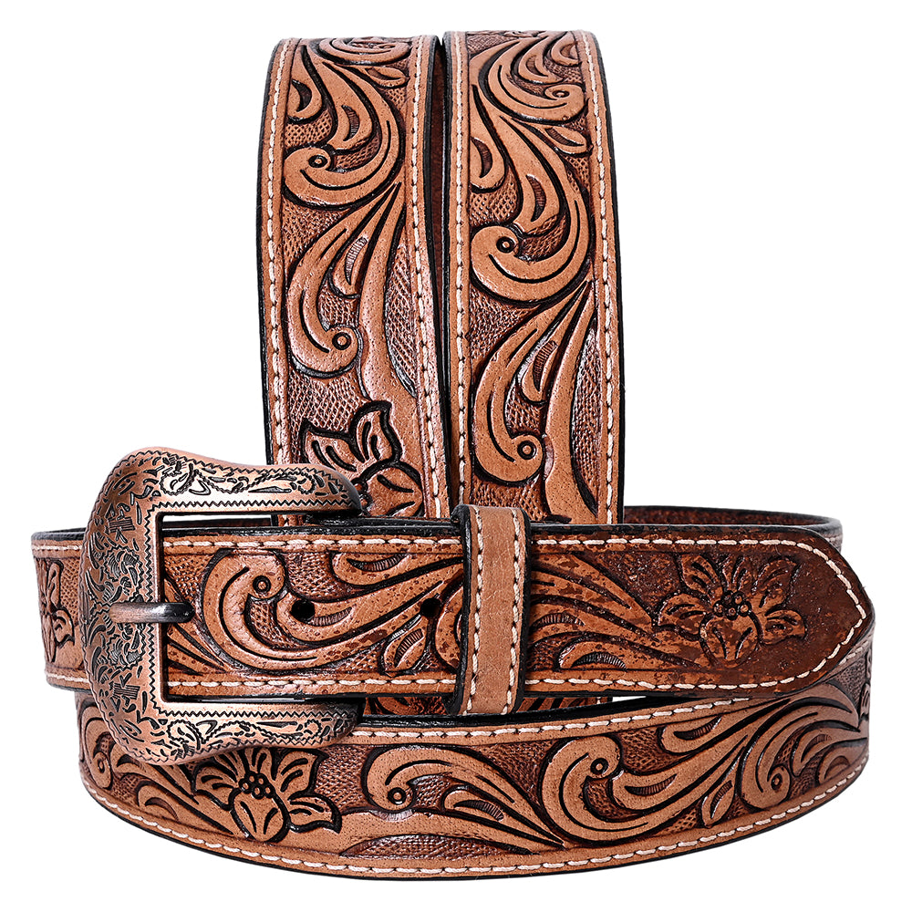 COMFYTACK Western Genuine Leather Belt for Men Women Cowboy Cowgirl Handmade Unisex Full Grain Heavy Duty Floral Tooled Belt