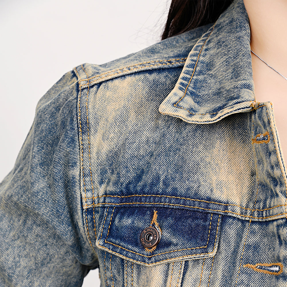 ADJKT021 Genuine leather Hand tooled hand carved Women 100% cotton Denim jacket dress ladies girl