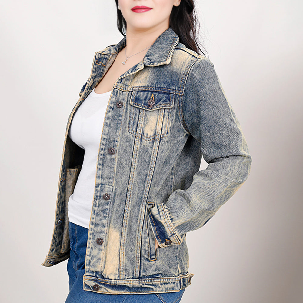 ADJKT021 Genuine leather Hand tooled hand carved Women 100% cotton Denim jacket dress ladies girl