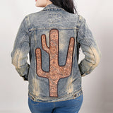 ADJKT021 Genuine leather Hand tooled hand carved Women 100% cotton Denim jacket  dress ladies girl