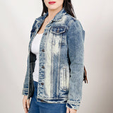 ADJKT024 Genuine leather Hand tooled hand carved Women 100% cotton Denim jacket dress ladies girl
