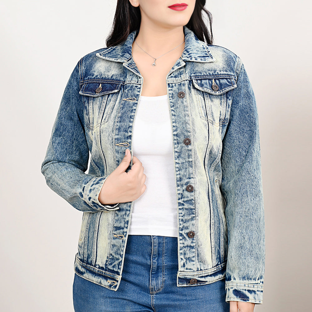 ADJKT024 Genuine leather Hand tooled hand carved Women 100% cotton Denim jacket dress ladies girl