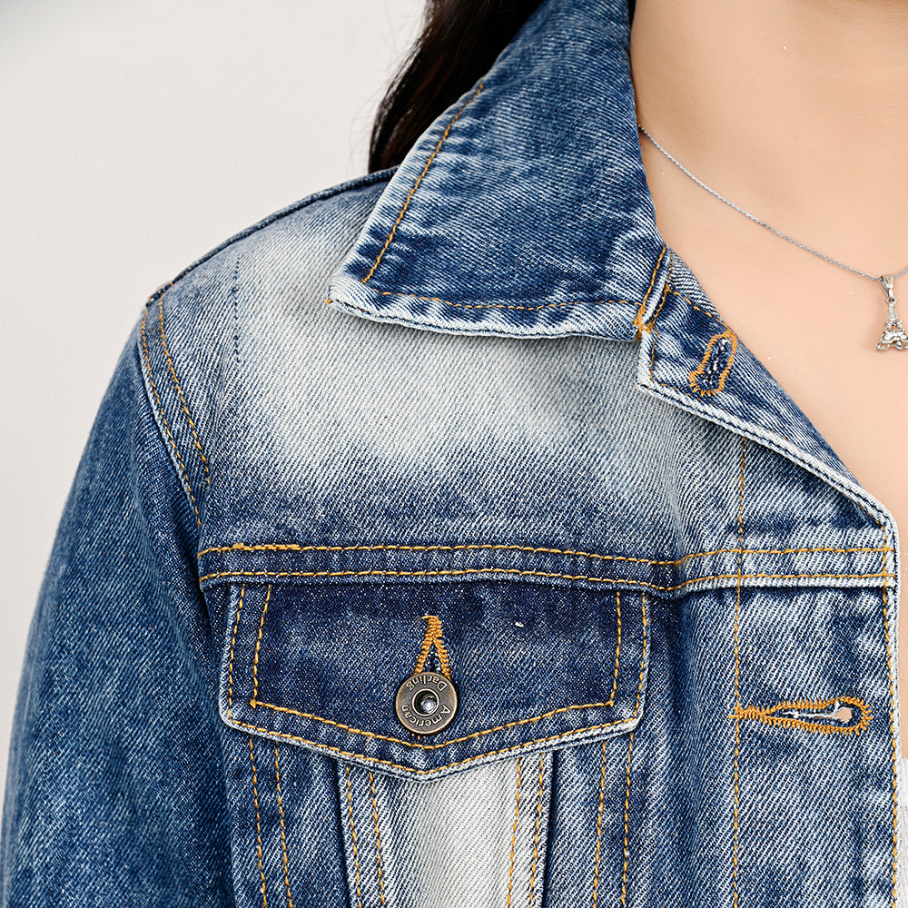 ADJKT029 Genuine leather Hand tooled hand carved Women 100% cotton Denim jacket dress ladies girl