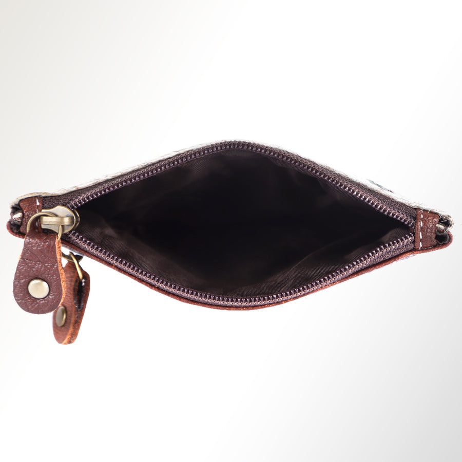 American Darling Coin Purse Western Hair-On Cowhide Genuine Leather Handcrafted Small Wallet Pouch with Cactus Design
