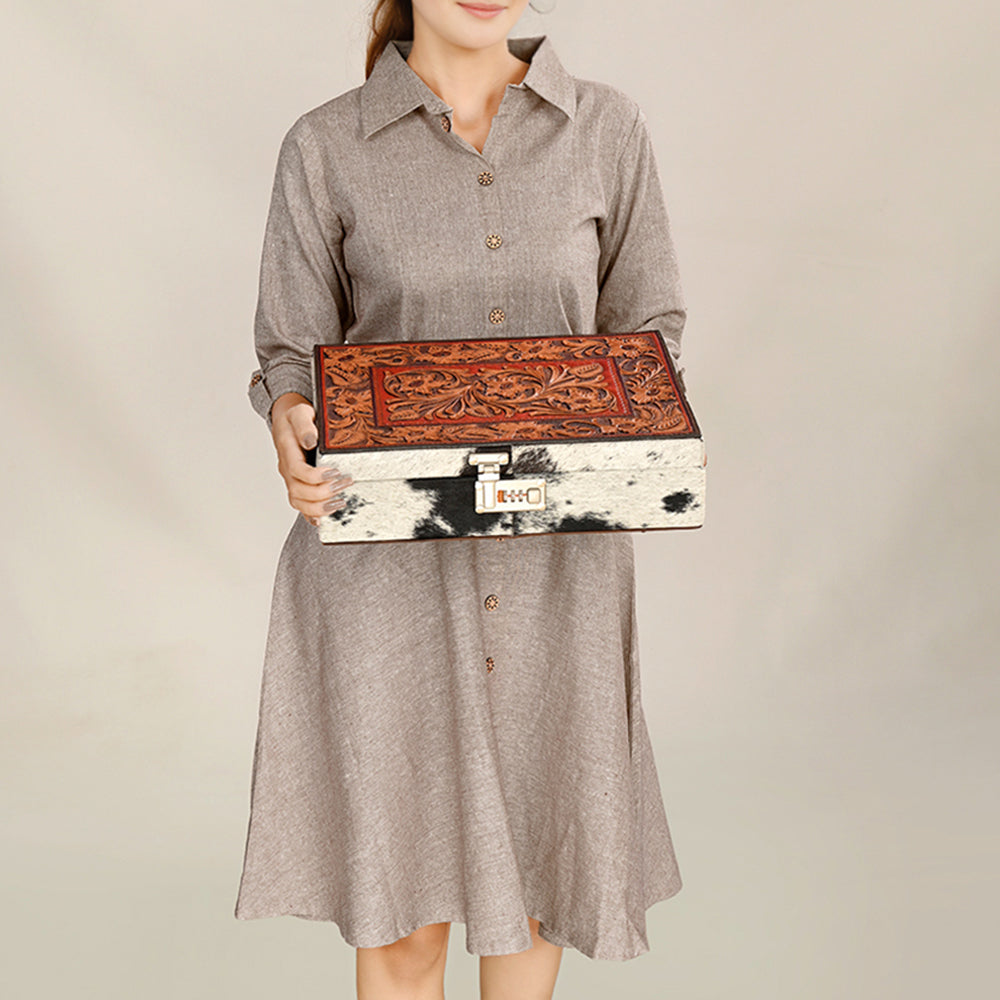 American Darling Jewelry Case Hand Tooled Hair On Genuine Leather Women Bag Western Handbag Purse |