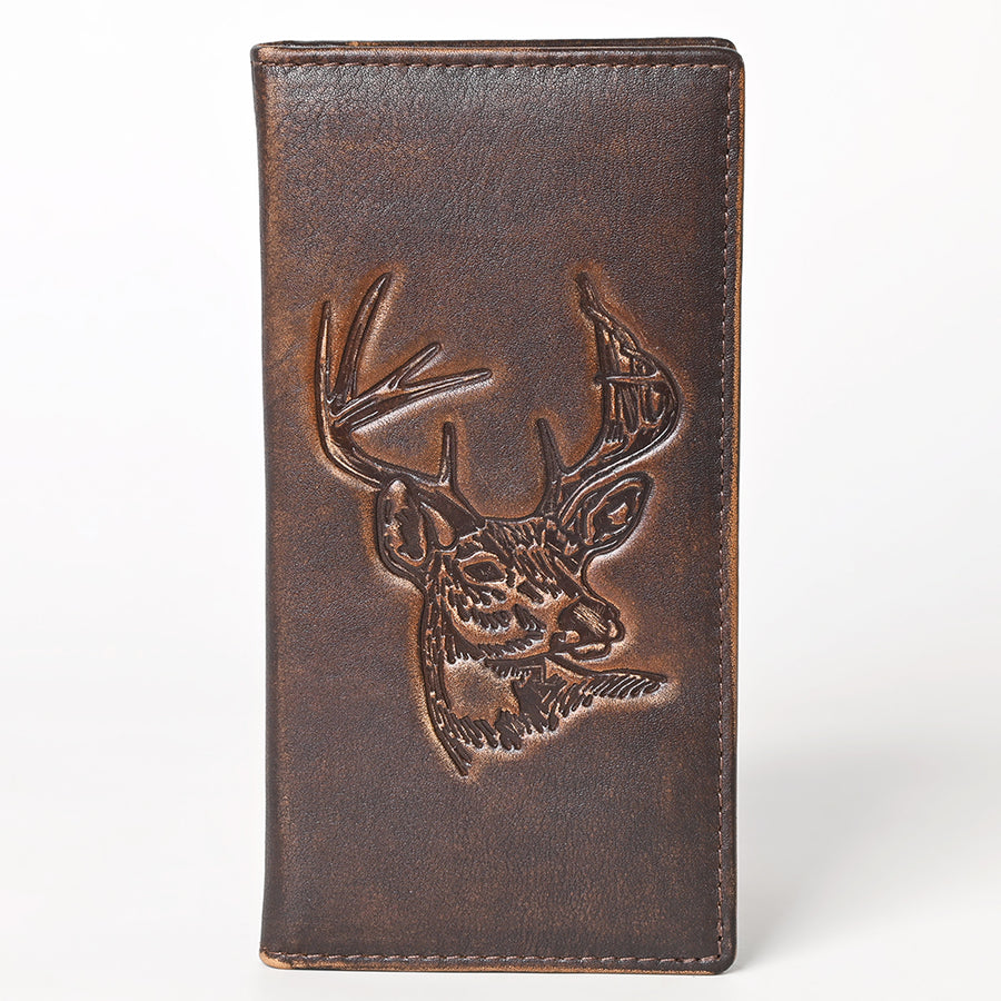 AMERICAN TANNER Genuine Leather Hand Burnished Long Bifold Wallet For Men Women H7 X W3.5 D0.5