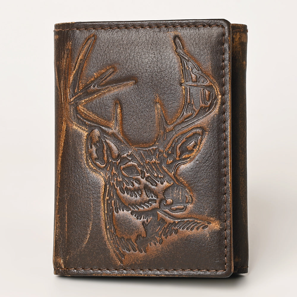 AMERICAN TANNER Genuine Leather Hand Burnished Trifold Wallet For Men Women H4.25 X W3 D0.5