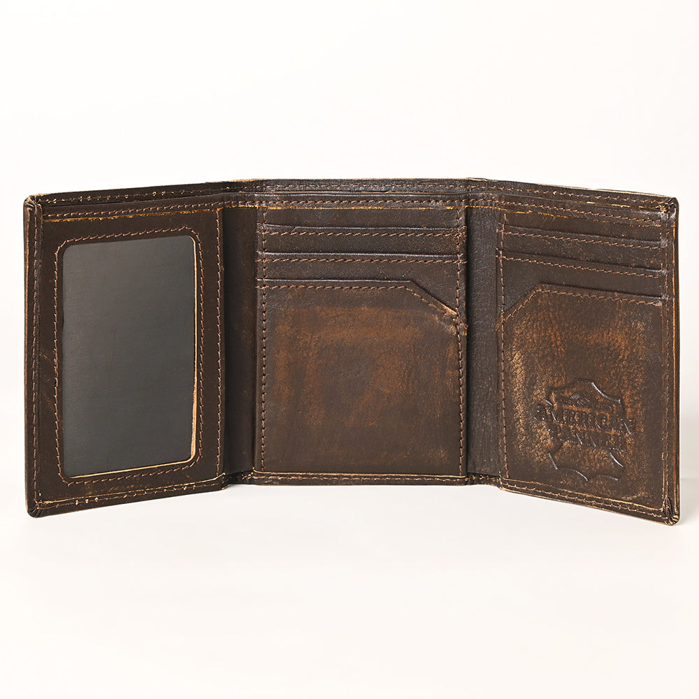 AMERICAN TANNER Genuine Leather Hand Burnished Trifold Wallet For Men Women H4.25 X W3 D0.5