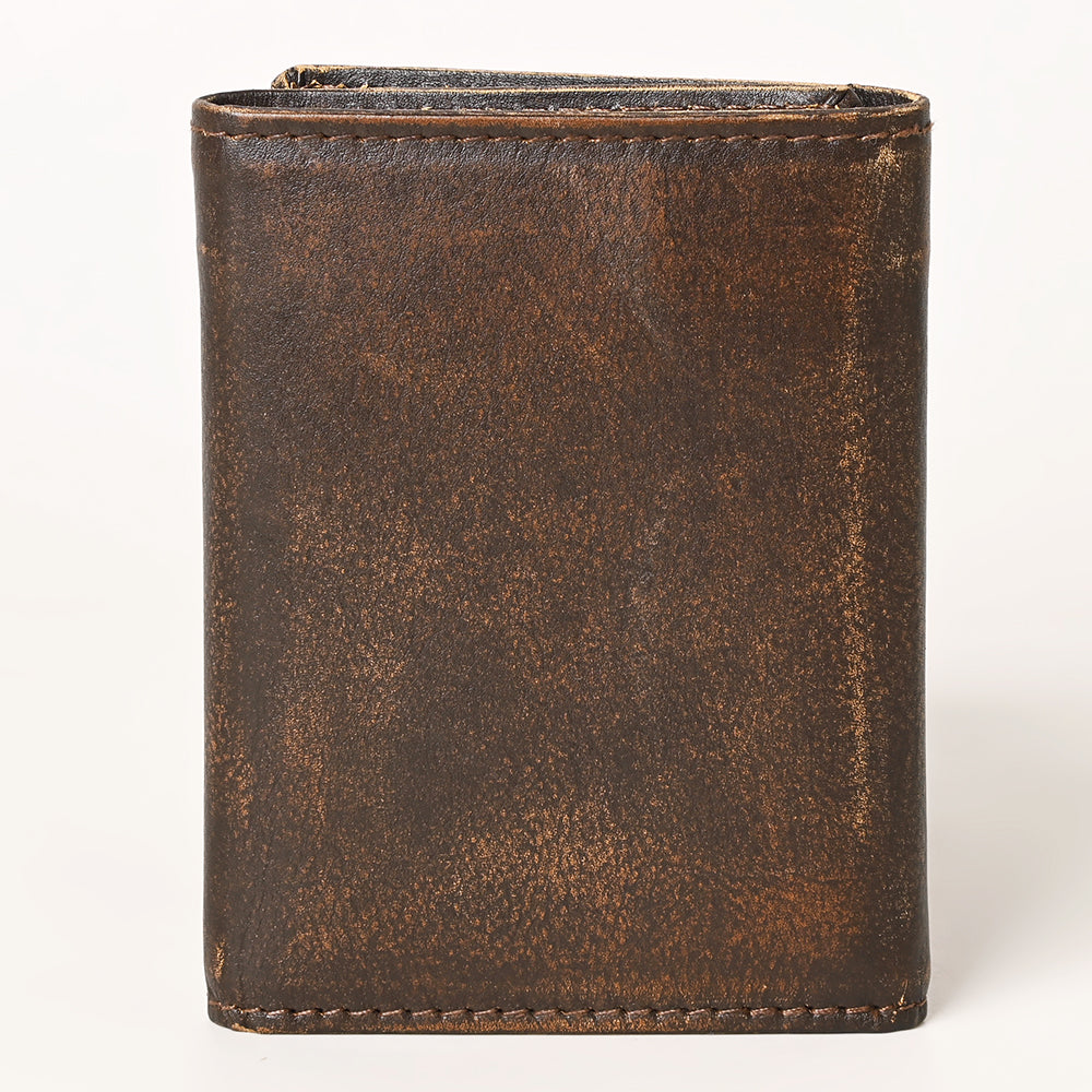 AMERICAN TANNER Genuine Leather Hand Burnished Trifold Wallet For Men Women H4.25 X W3 D0.5