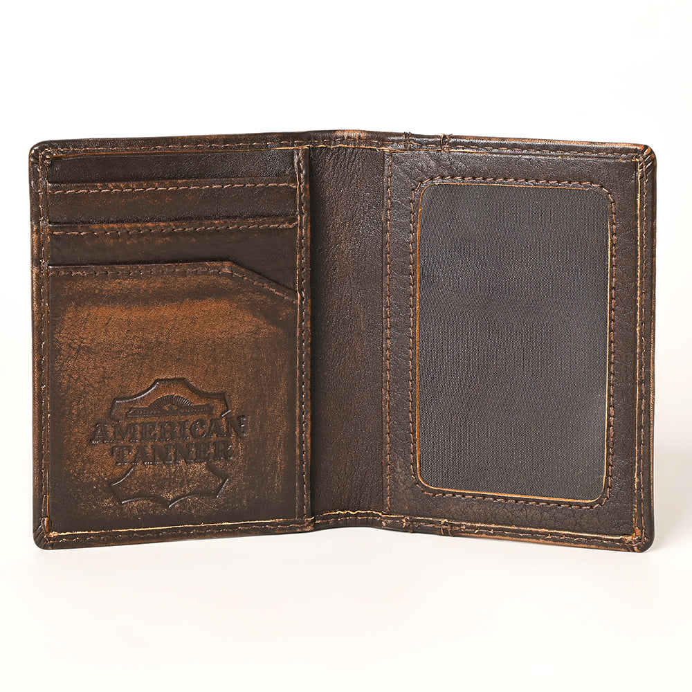 AMERICAN TANNER Genuine Leather Hand Burnished Bifold Wallet For Men Women H4.25 X W3 D0.5