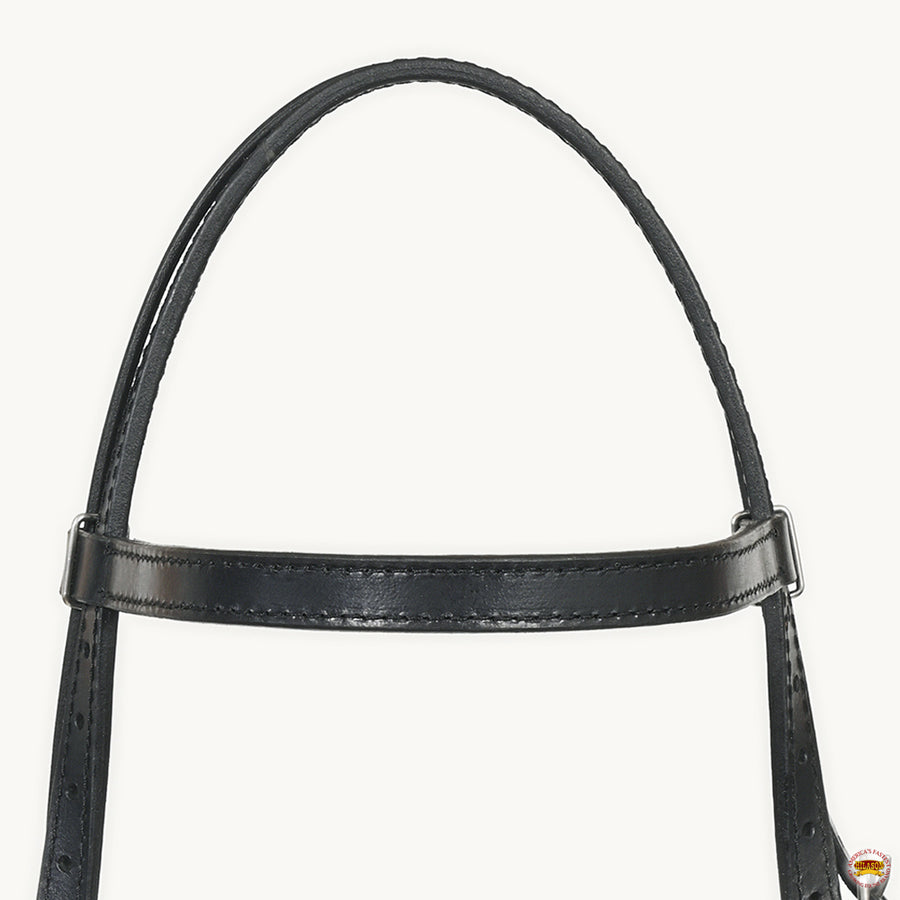 Hilason Western Horse Genuine Leather Headstall Bridle Engraved German Silver Concho Black