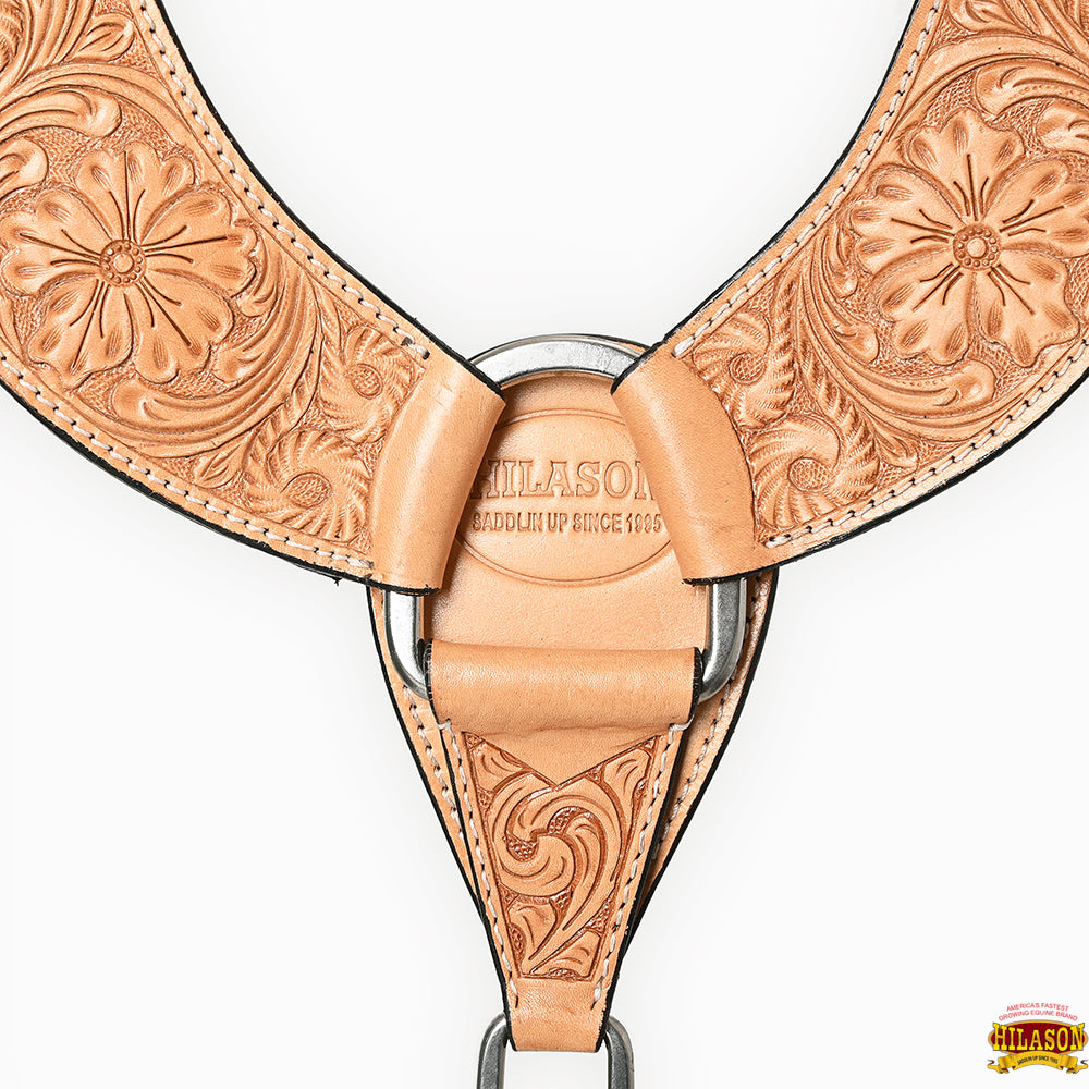 Hilason Western Horse Floral Hand Carved American Leather Breast Collar Oiled Tan