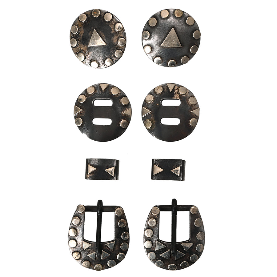 Metal western saddle conchos with studs and triangular details - Uhorse