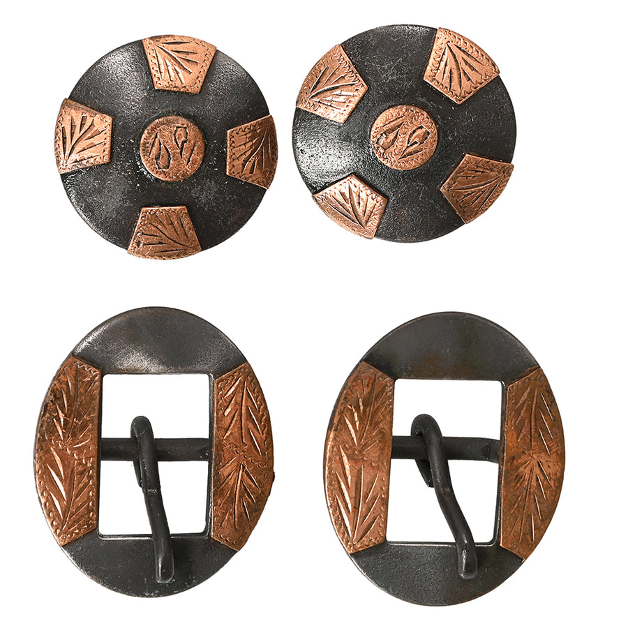 Leather belt buckles with copper conchos and black hardware - Uhorse