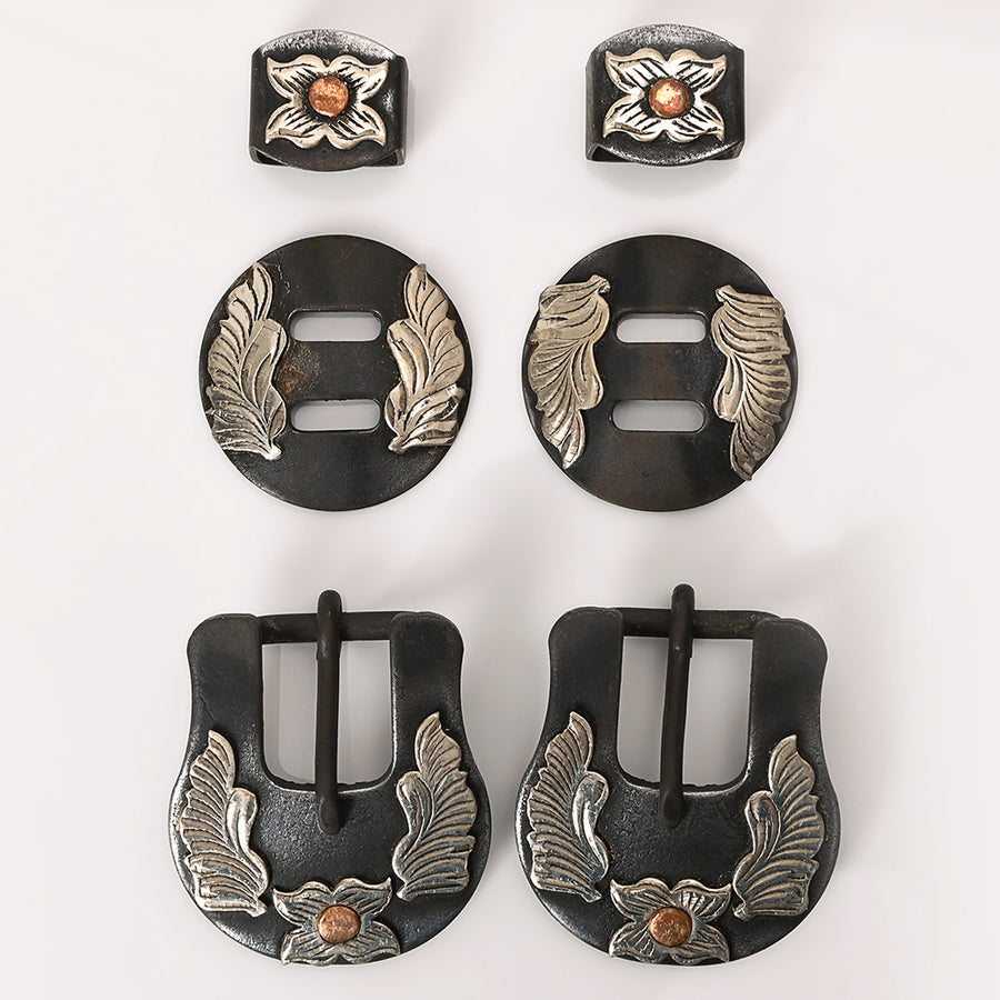 Hilason Western German Silver Hand Engraved Horse Headstall & Breast Collar Buckle Concho Set