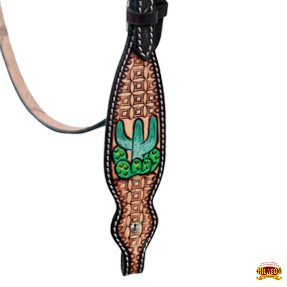 Hilason Horse Cactus Hand Painted American Leather Breast Collar Headstall Brown