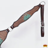 Hilason Horse Cactus Hand Painted American Leather Breast Collar Headstall Brown