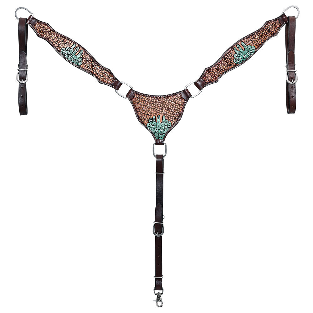 Hilason Horse Cactus Hand Painted American Leather Breast Collar Headstall Brown
