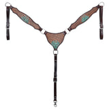 Hilason Horse Cactus Hand Painted American Leather Breast Collar Headstall Brown
