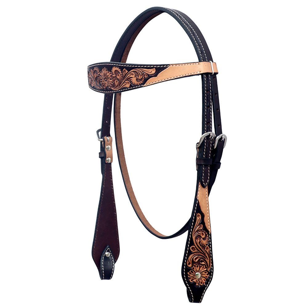 HILASON Western Leather Horse Headstall & Breast Collar Floral Carved Tan | Leather Headstall | Leather Breast Collar
