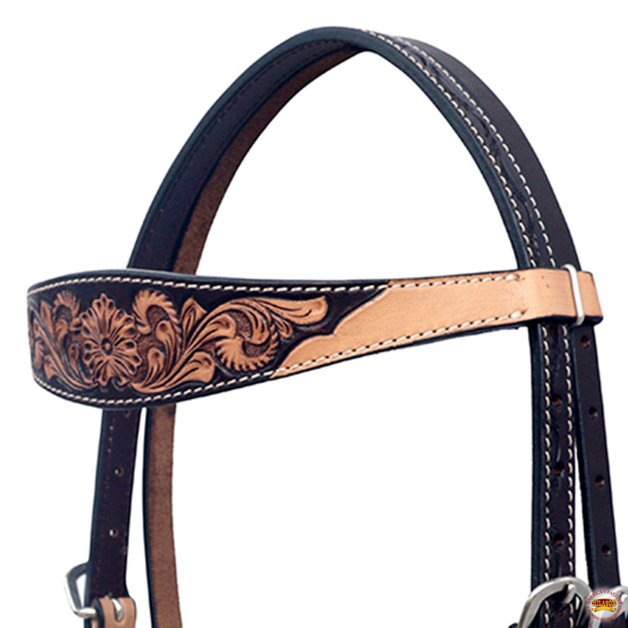 Hilason Floral Hand-Carved Tan Leather Headstall & Breast Collar Collection