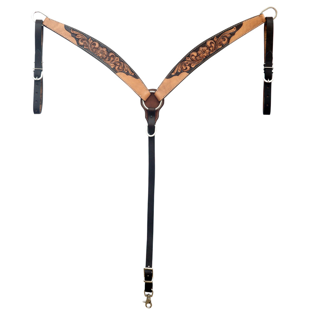 HILASON Western Leather Horse Headstall & Breast Collar Floral Carved Tan | Leather Headstall | Leather Breast Collar