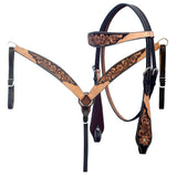 HILASON Western Leather Horse Headstall & Breast Collar Floral Carved Tan | Leather Headstall | Leather Breast Collar