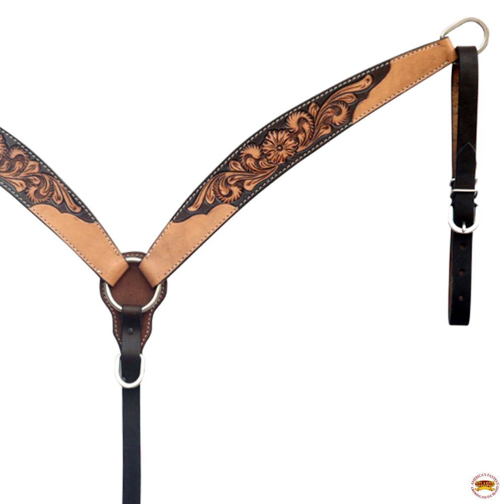 HILASON Western Leather Horse Headstall & Breast Collar Floral Carved Tan | Leather Headstall | Leather Breast Collar