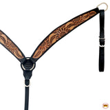 Hilason Horse Floral Hand Carved American Leather Breast Collar Headstall