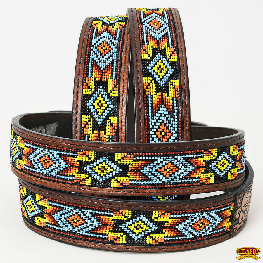 HILASON Western Genuine Leather Belt for Men Women Cowboy Cowgirl Handmade Unisex Full Grain Heavy Duty Tooled Beaded