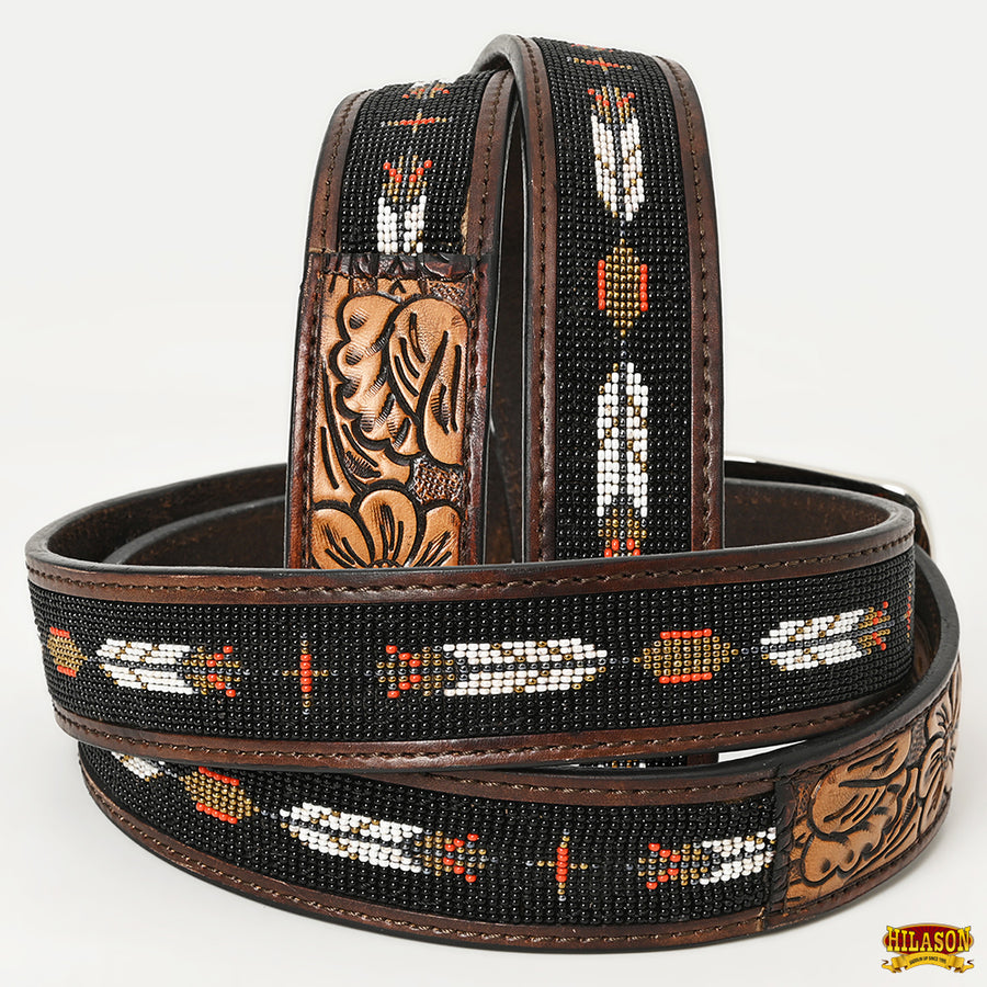 HILASON Western Genuine Leather Belt for Men Women Cowboy Cowgirl Handmade Unisex Full Grain Heavy Duty Tooled Beaded