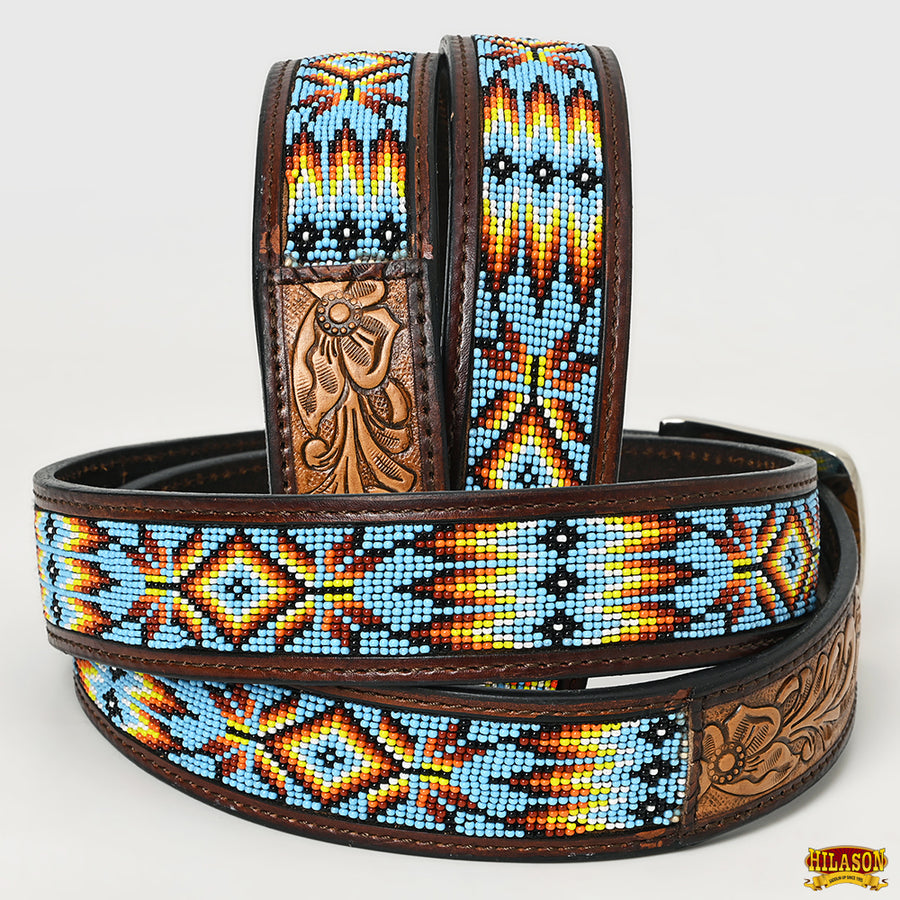 HILASON Western Genuine Leather Belt for Men Women Cowboy Cowgirl Handmade Unisex Full Grain Heavy Duty Tooled Beaded
