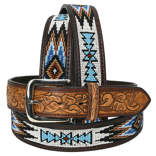 Hand-Tooled Leather Western Beaded Belt by Hilason – Hilason  display picture 3