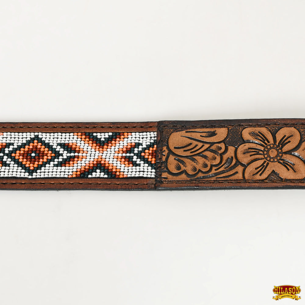 HILASON Western Genuine Leather Belt for Men Women Cowboy Cowgirl Handmade Unisex Full Grain Heavy Duty Tooled Beaded Belt