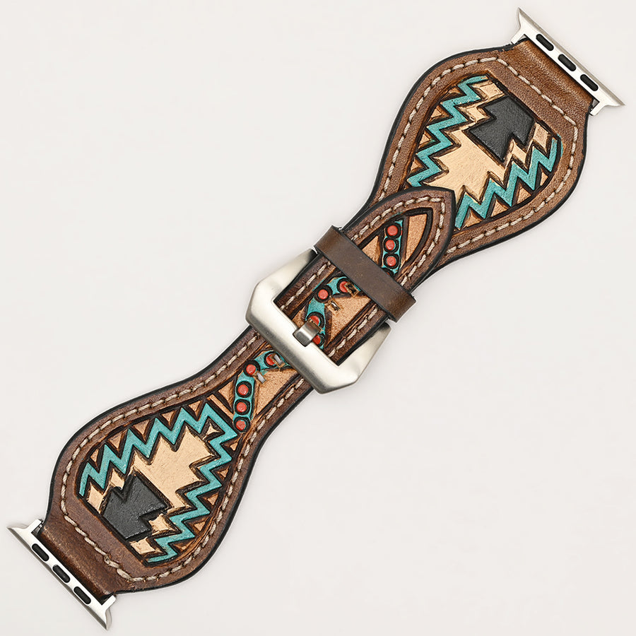 American Darling Beautifully Hand Tooled Painted Genuine Leather I watch Strap Men and Women Unisex