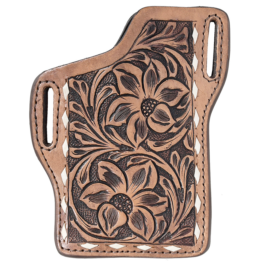 Hilason Western Stylish Floral Hand Tooled Genuine Leather Right Smartphone Cell Phone Holder - Uhorse