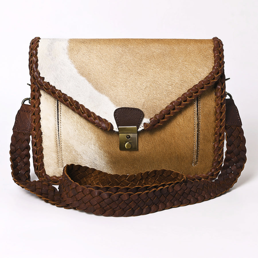 American Darling Cross body Bag Western Hair-On Cowhide Genuine Leather Handcrafted Purse with Braided Detail and YKK Zipper