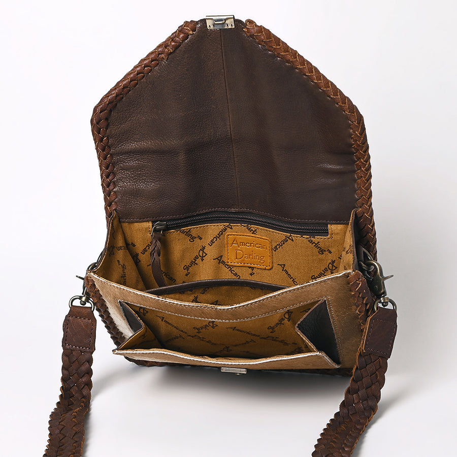 American Darling Cross body Bag Western Hair-On Cowhide Genuine Leather Handcrafted Purse with Braided Detail and YKK Zipper