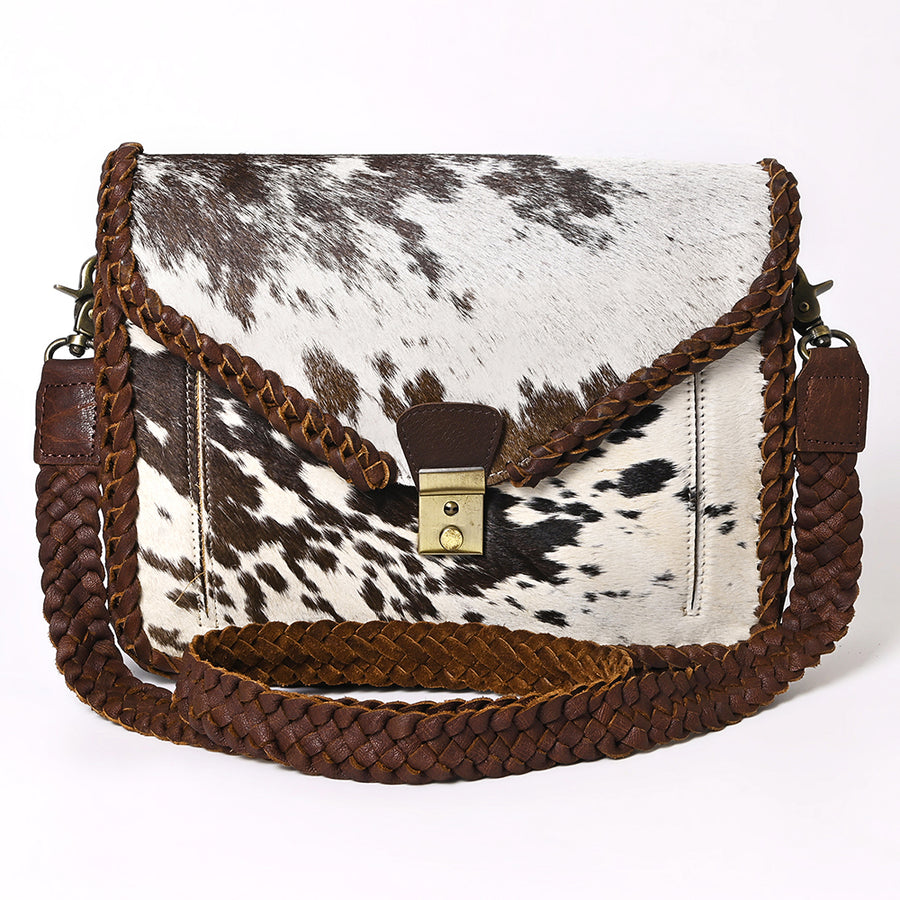American Darling Cross body Bag Western Hair-On Cowhide Genuine Leather Handcrafted Purse with Braided Detail and YKK Zipper
