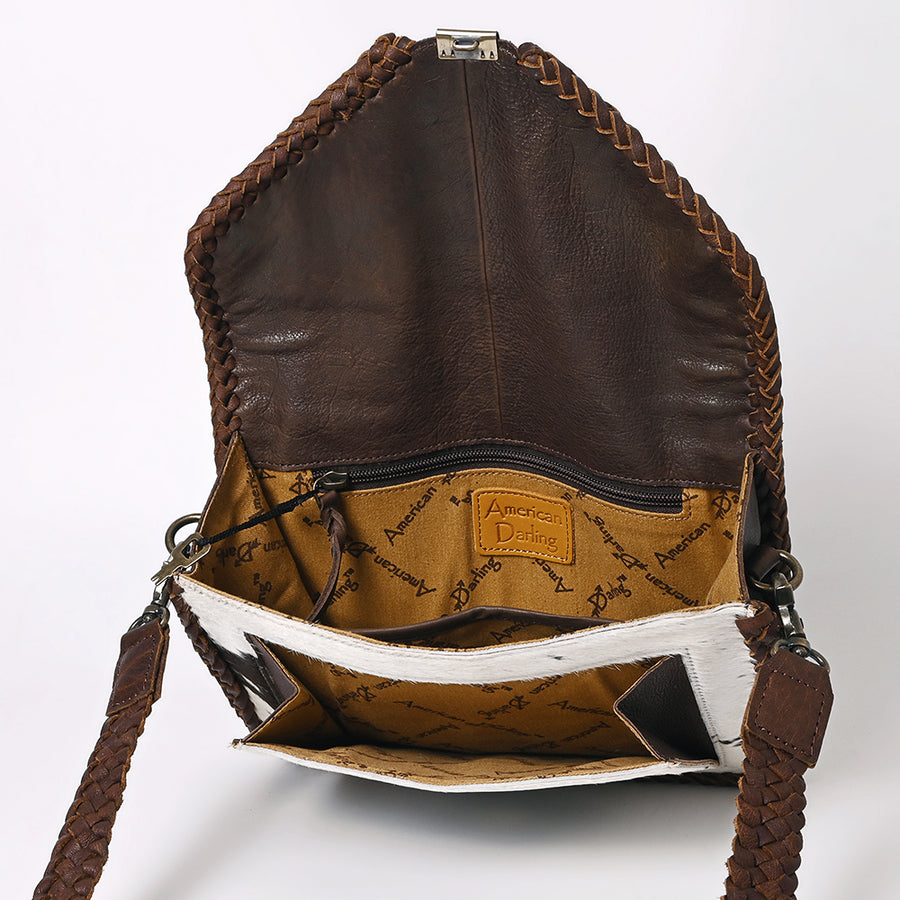American Darling Cross body Bag Western Hair-On Cowhide Genuine Leather Handcrafted Purse with Braided Detail and YKK Zipper