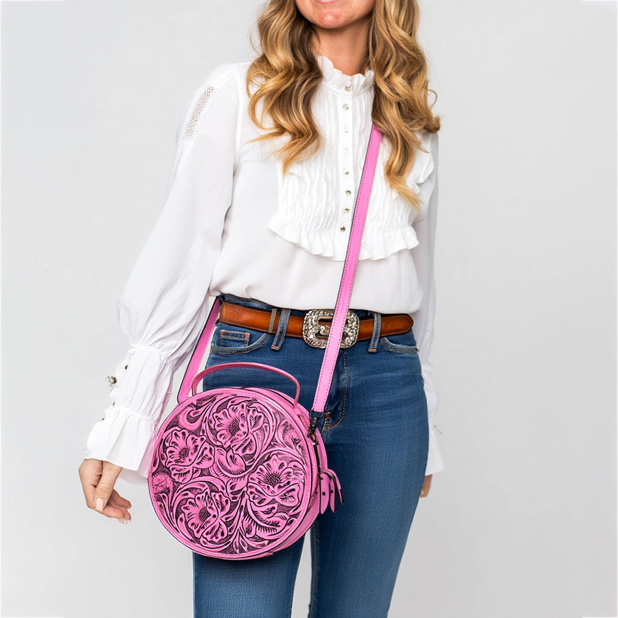 American Darling Western Leather Canteen Bag with Hand-Tooled Floral Detailing, Genuine Leather, Premium Craftsmanship, Everyday Carry Purse
