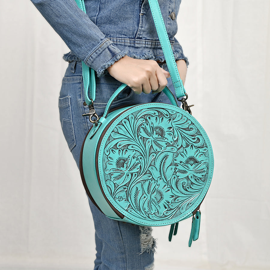 American Darling Western Leather Canteen Bag with Hand-Tooled Floral Detailing, Genuine Leather, Premium Craftsmanship, Everyday Carry Purse