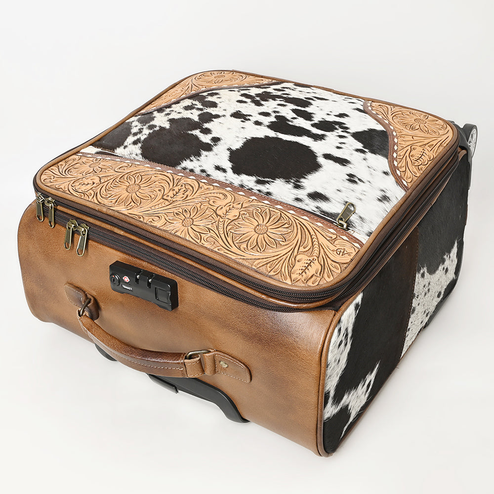 American Darling Travel Case Beautifully Hand Tooled Hair-On Genuine Leather women Trolley bag