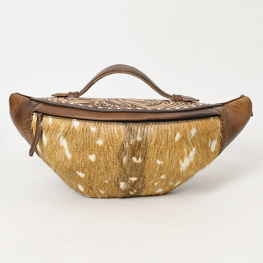 American Darling Western Fanny Pack Handcrafted from Hair-On Cowhide & Hand-Tooled Leather | Multi-Wear Belt Bag