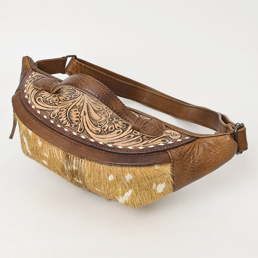 American Darling Western Fanny Pack Handcrafted from Hair-On Cowhide & Hand-Tooled Leather | Multi-Wear Belt Bag