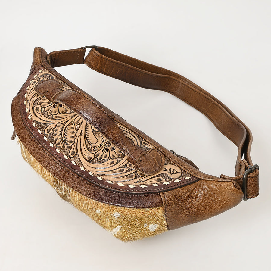 American Darling Western Fanny Pack Handcrafted from Hair-On Cowhide & Hand-Tooled Leather | Multi-Wear Belt Bag