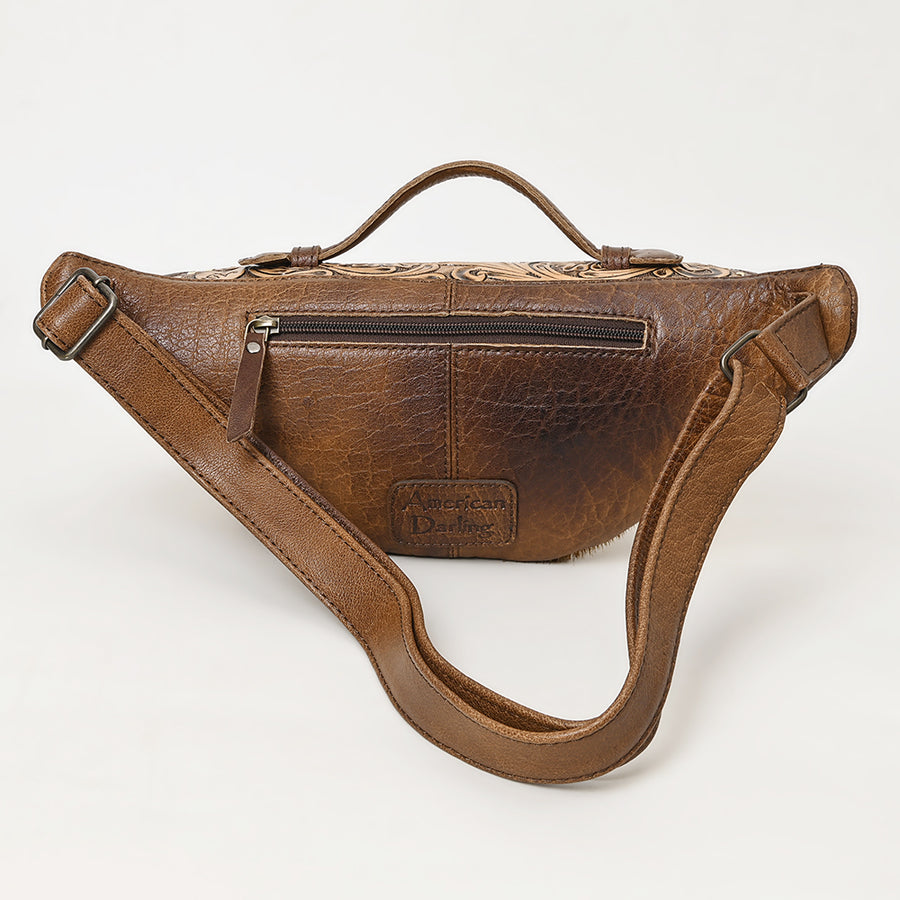 American Darling Western Fanny Pack Handcrafted from Hair-On Cowhide & Hand-Tooled Leather | Multi-Wear Belt Bag