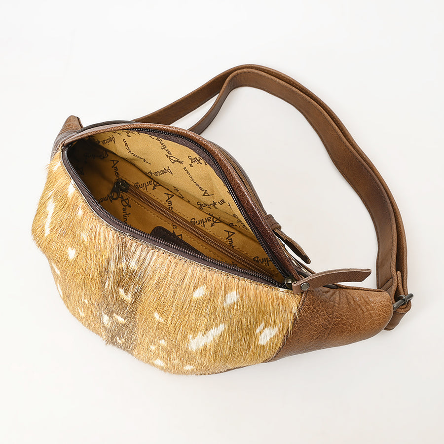 American Darling Western Fanny Pack Handcrafted from Hair-On Cowhide & Hand-Tooled Leather | Multi-Wear Belt Bag