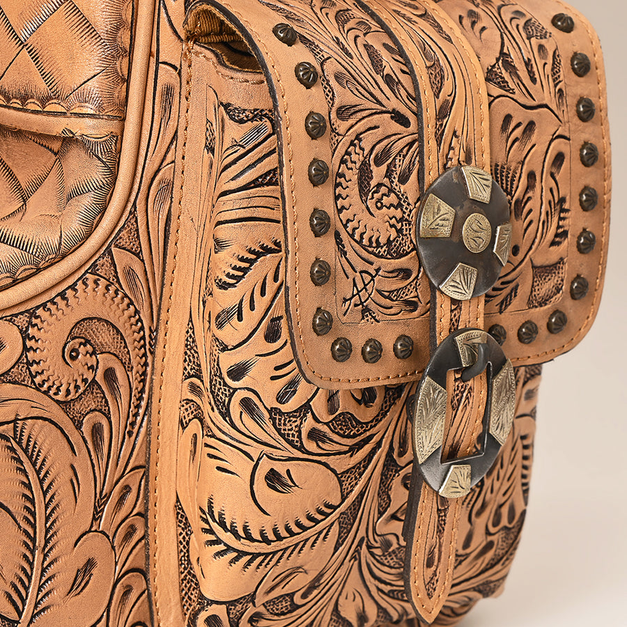 American Darling Western Boot Cover Travel Case Handcrafted from Hand Tooled Genuine Leather | Floral & Basketweave Design with Carry Handle